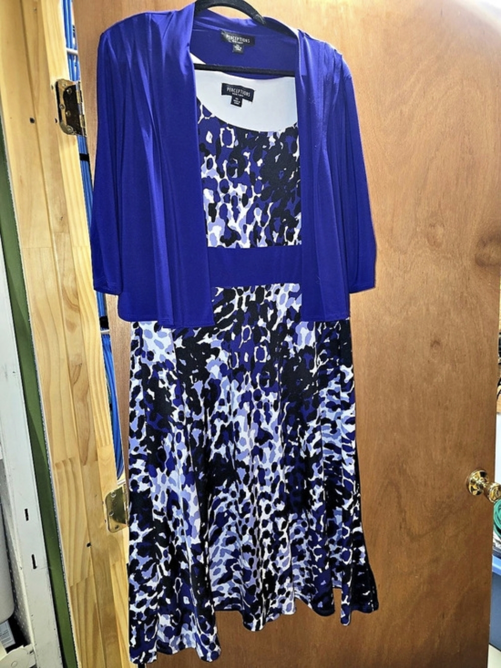 Perceptions Animal Print Midi Dress in Blue & Purple Size XL Like New